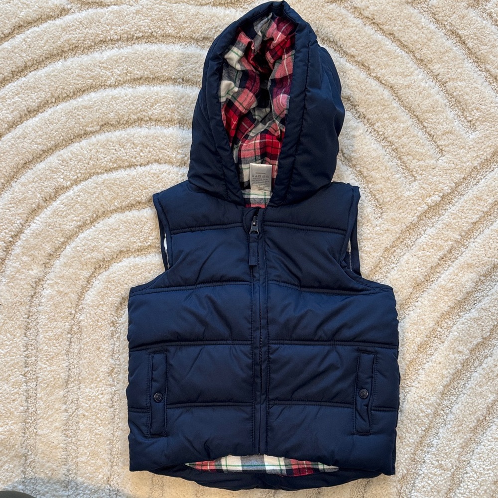 Gymboree Navy Puffy Vest with Plaid lining